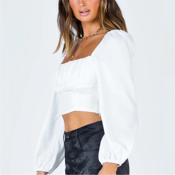 Princess Polly Ariah White Puff Long Sleeve Crop Top Size 2 - Picture 6 of 16